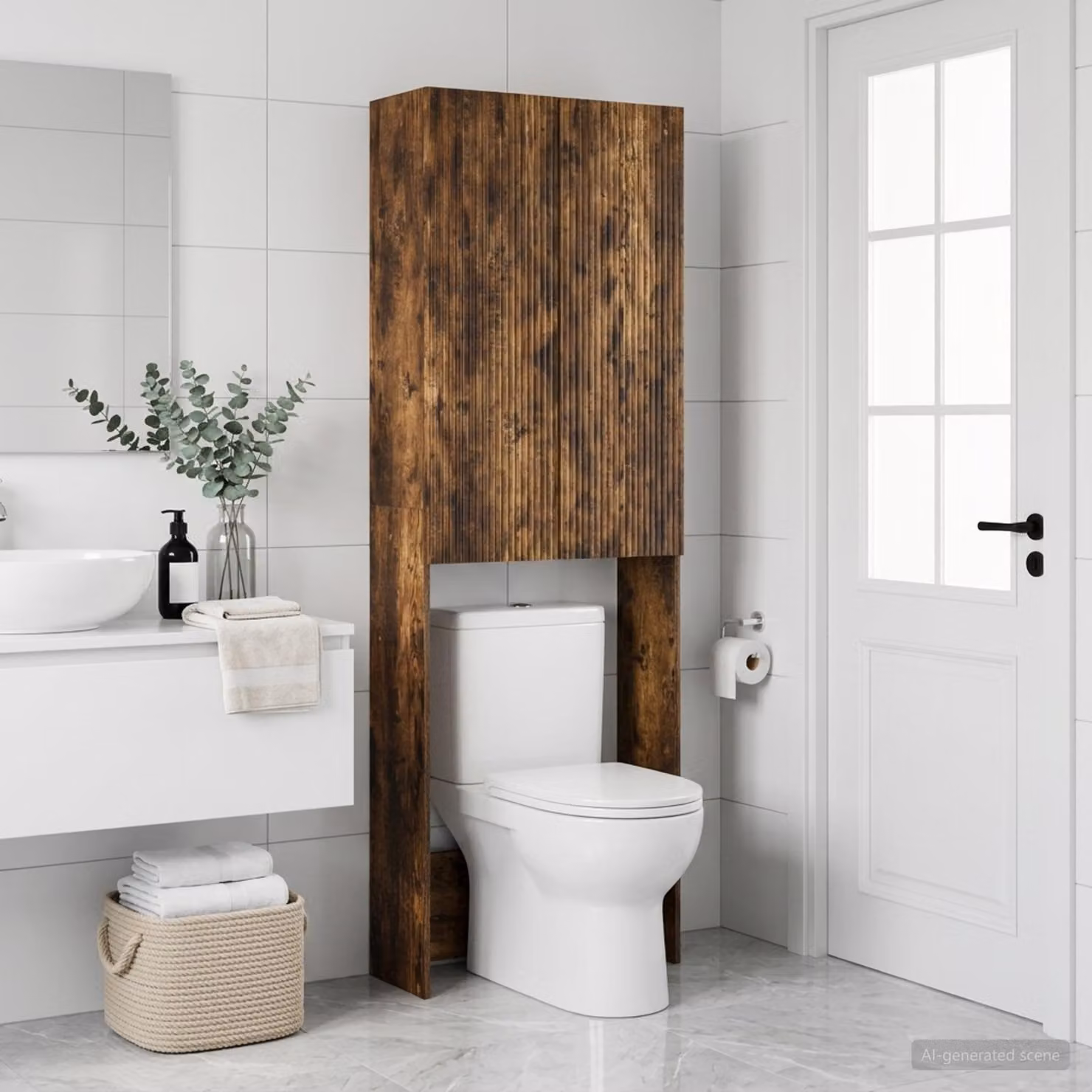 Mobiletto da bagno moderno vidaXL ARNHEM in rovere fumo, L 66 cm x P 25,5 cm x H 190 cm