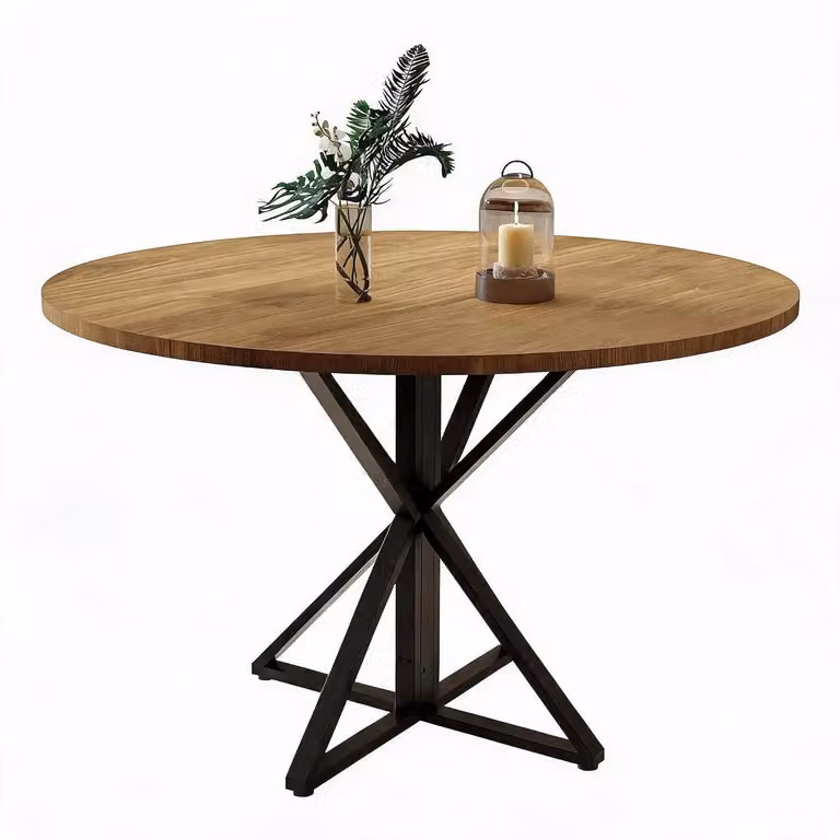 Tavolo rotondo da pranzo - Tavolo da pranzo da 120 cm - Adatto per 4-6 persone - Stile moderno - Struttura in metallo - Montaggio semplice - Colore marrone