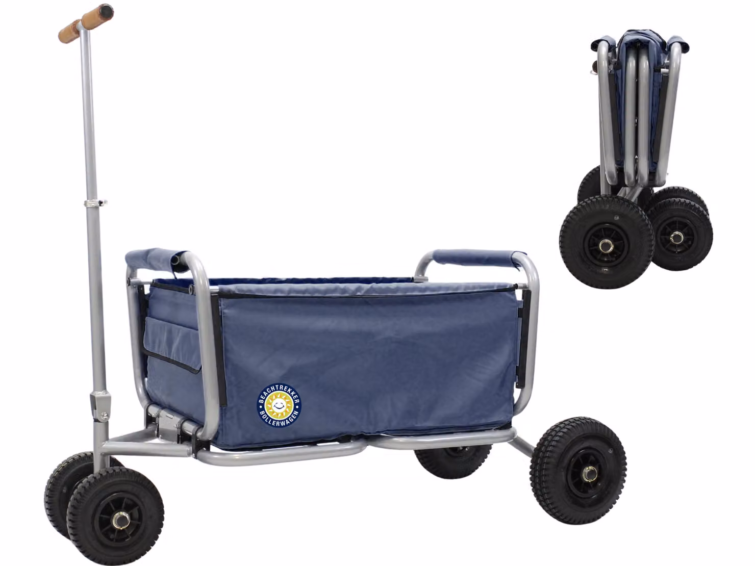 Beachtrekker carrello pieghevole Life con freno di stazionamento integrato blu e pneumatici in PU