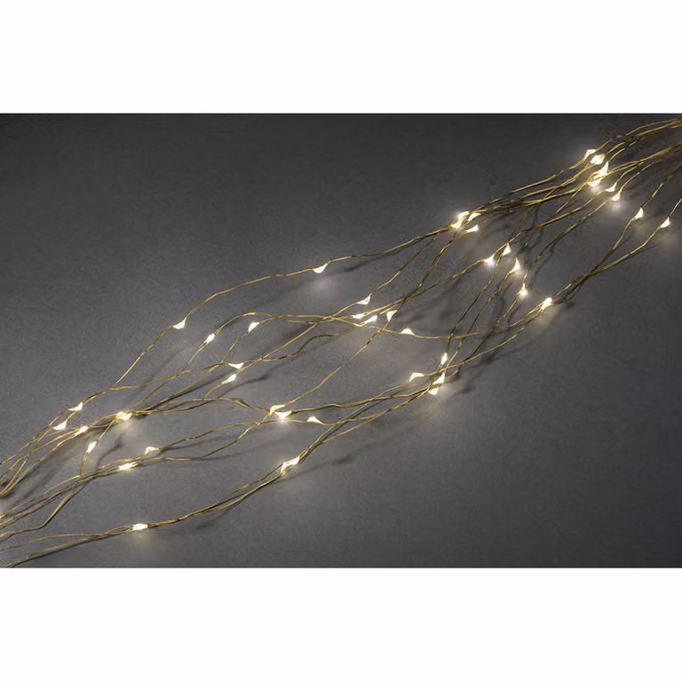 Konstsmide - LED drop tinsel 24 fili da 20 diodi ciascuno, 480 diodi bianco caldo, trasformatore interno da 12 V, filo color oro; 6382-180