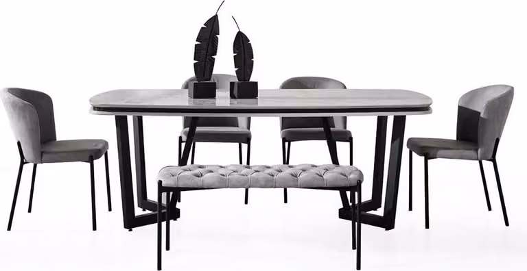 Modern Esstisch Bequem 4x Stühle Tische Hocker Grau Esszimmergarniture