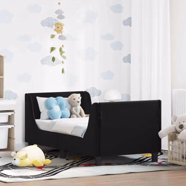 Struttura letto per bambini con testata e giroletto in tessuto nero L 140 x P 70 x H 60 cm