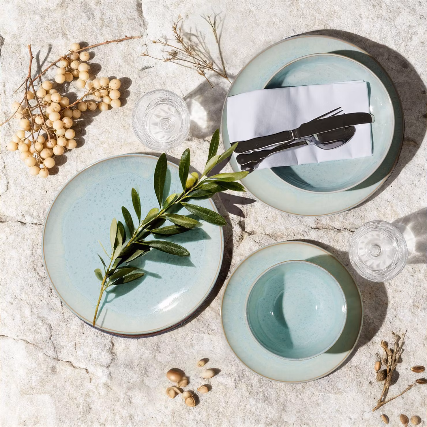 Set di stoviglie Mare TecTake GmbH in ceramica e gres, 24 pezzi per 6 persone, Verde – 2