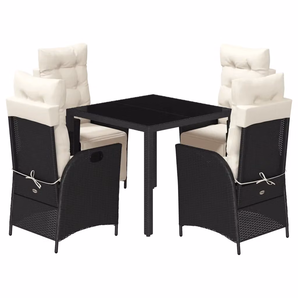 Set da Pranzo da Giardino vidaXL 5 pz in Polyrattan Nero con Cuscini e Tavolo in Vetro – 2