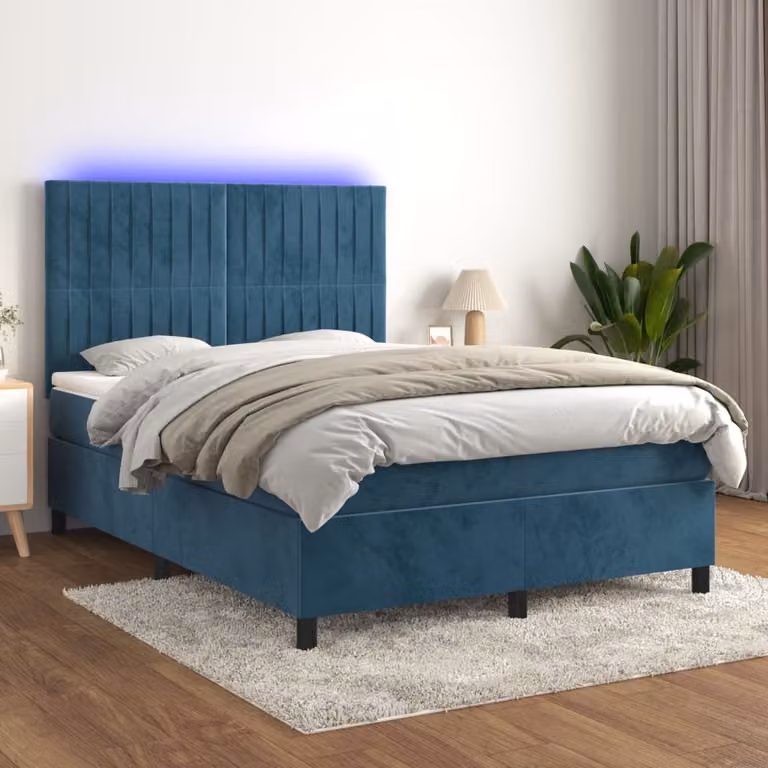 Maison Exclusive - Letto a Molle con Materasso e LED Blu Scuro 140x200 cm