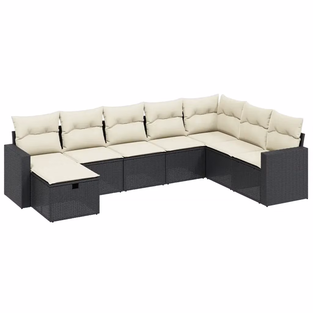 vidaXL Set Divani da Giardino a L con Cuscini 8 pz Nero in Polyrattan e Metallo – 2
