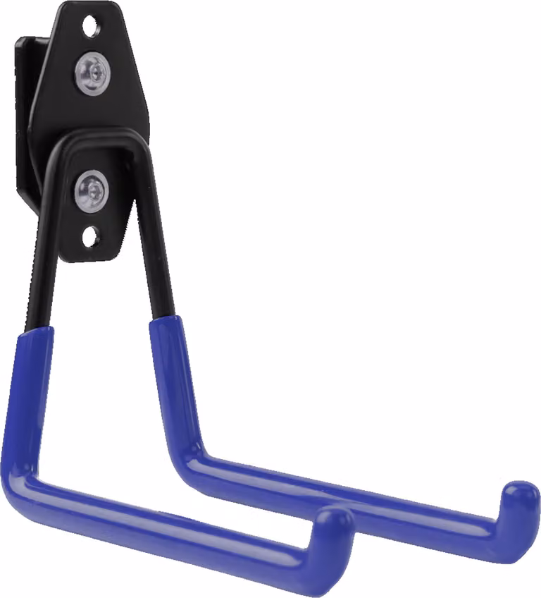 Gancio portautensili BOTLE per sistema di valigette Qbrick per utensili elettrici, "diritto" 13 cm, stabile con rivestimento in PVC, per garage, officina, capanno, doppio gancio, portata fino a 30 kg, blu