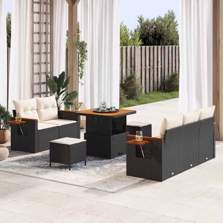 Maison Exclusive - Set da giardino composto da 8 pezzi, divano in rattan sintetico nero