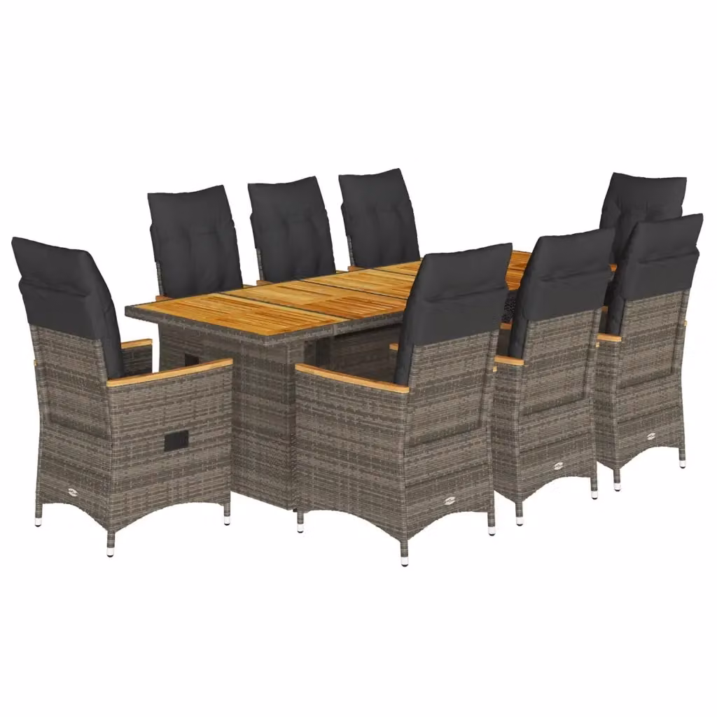 Set Bistrò da Giardino vidaXL in Polyrattan Grigio con Tavolo in Legno di Acacia 9 Pezzi – 2