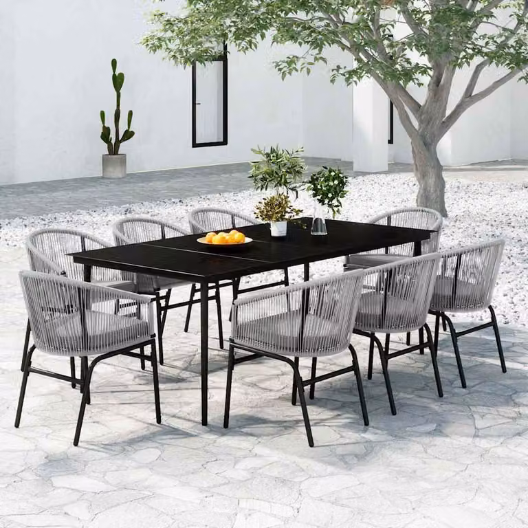 Set Mobili da Pranzo da Giardino Moderno vidaXL in Acciaio Antracite e Vetro, 9 Pezzi