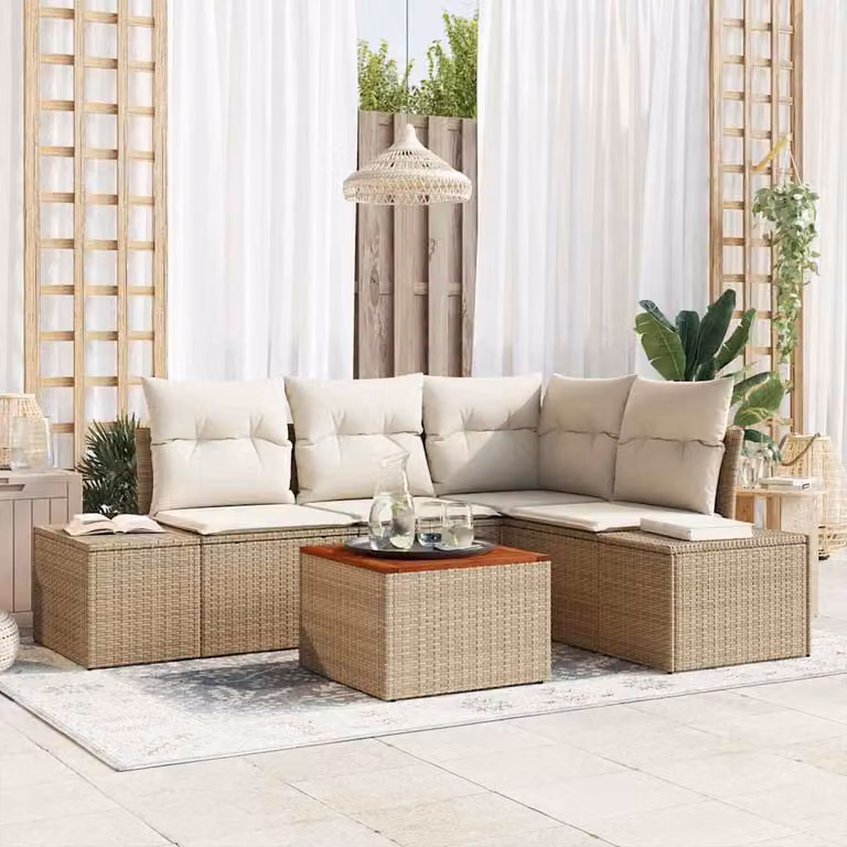 Maison Exclusive - Set da giardino composto da 5 pezzi. Divano e poltrone in rattan sintetico beige e crema