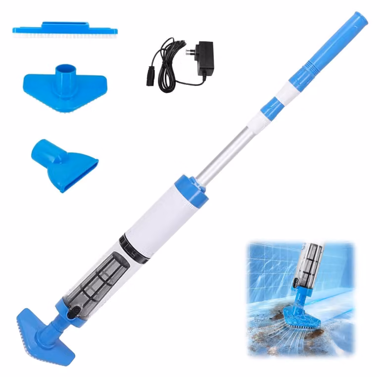 Aspirapolvere per piscine, senza fili, alimentato a batteria - Lunghezza 165 cm - Materiale: ABS e alluminio - Colore: blu