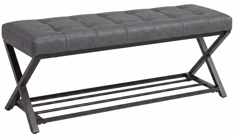 Panca porta scarpe con seduta in ecopelle e vano portaoggetti | Colore: Grigio scuro | Dimensioni: 112x37x47 cm
