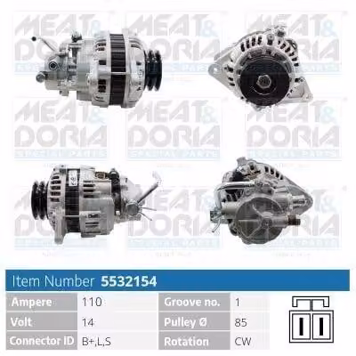 MEAT & DORIA 5532154 Alternatore 110 A 14 V per HYUNDAI TERRACAN (HP) e MITSUBISHI L 300 III Bus (P0W, P1W, P2W)
