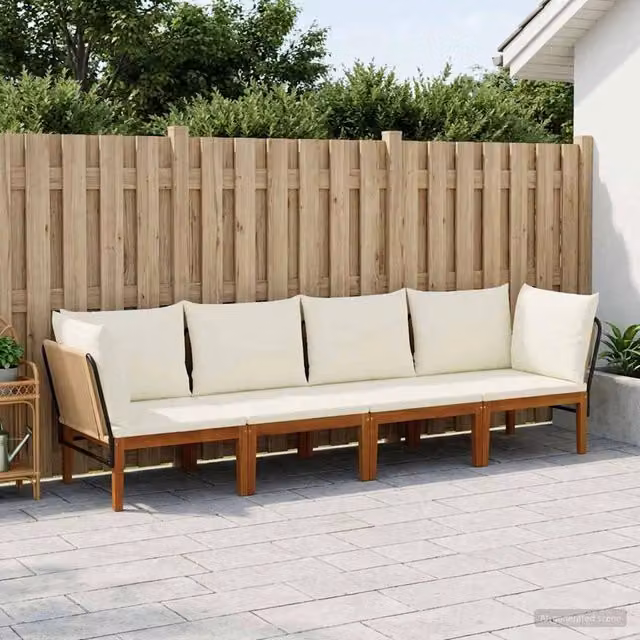 Set di 4 sedie da giardino vidaXL in legno di acacia e corda beige e bianca – 1
