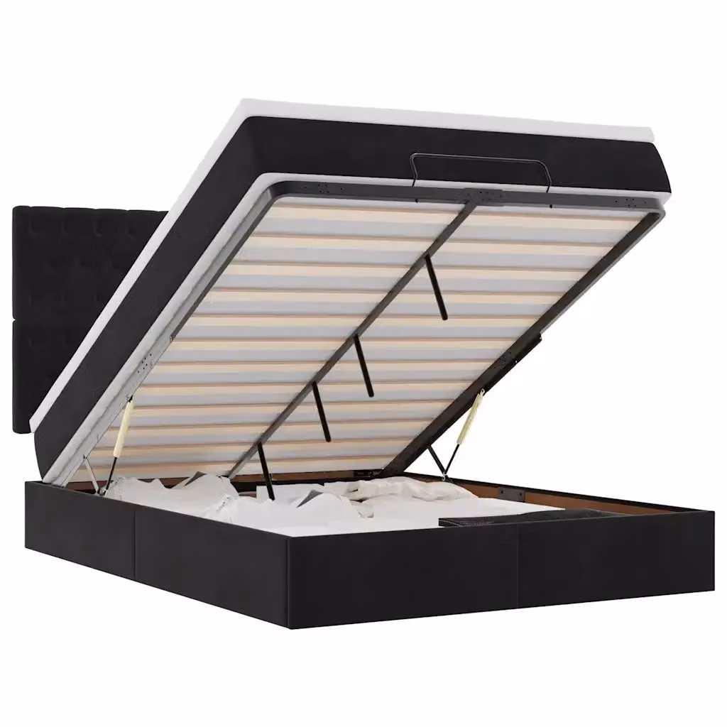 Letto con contenitore a sollevamento vidaXL in velluto nero e bianco L/P/H: 193 x 144 x 140 cm – 2