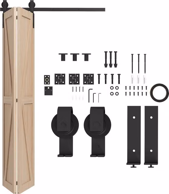 Kit per porta scorrevole pieghevole HOMCOM in acciaio al carbonio nero L: 122 cm, P: 0,55 cm, H: 0,4 cm – 1