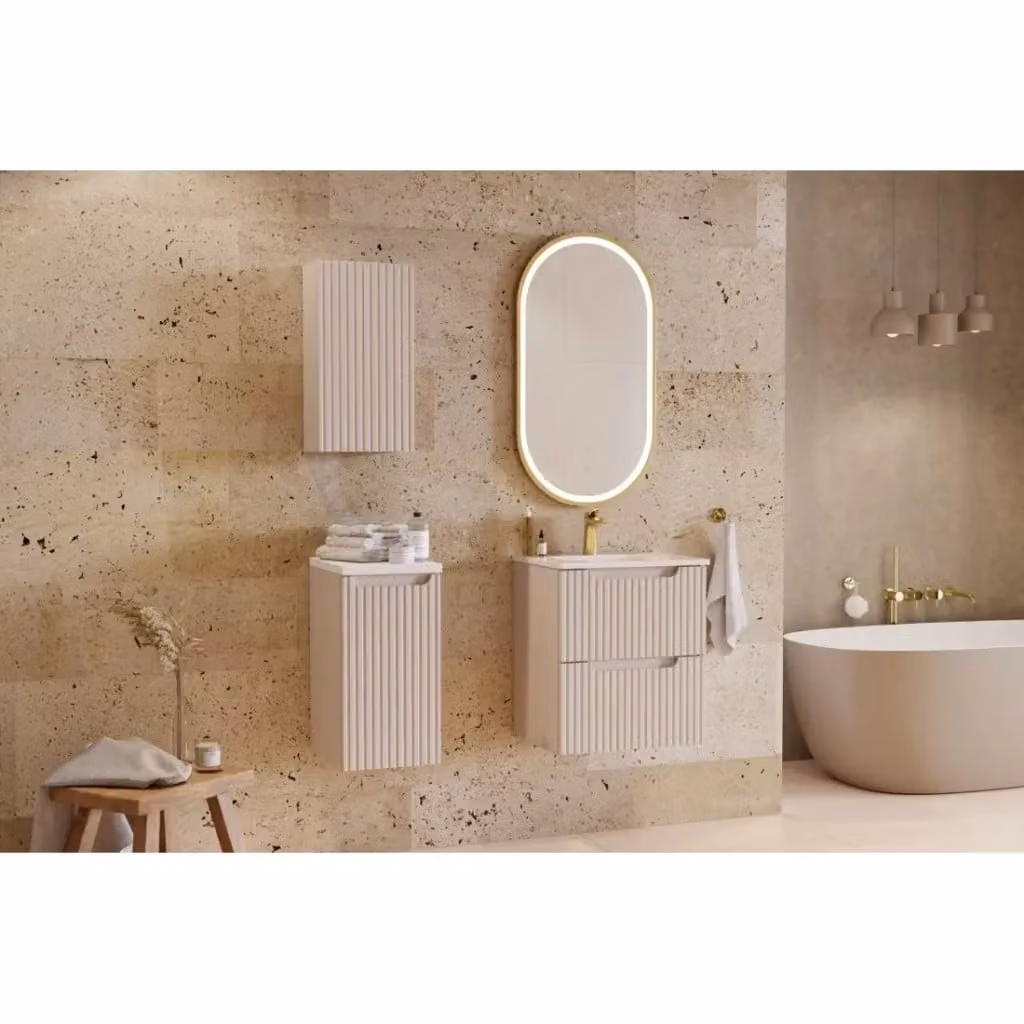 Mobile sottolavabo Meublorama moderno con cassetti, colore marrone e beige, da appendere, L50 x P39 x H57 cm