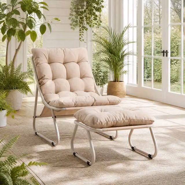 Sedia relax 65x78x86 cm beige in acciaio con poggiapiedi; portata 130 kg
