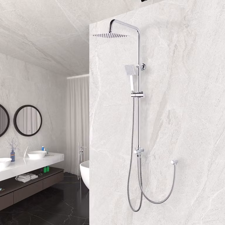 Colonna doccia in acciaio inossidabile, con doccia a pioggia e soffione manuale, ugello da 20 cm, senza miscelatore, per bagno