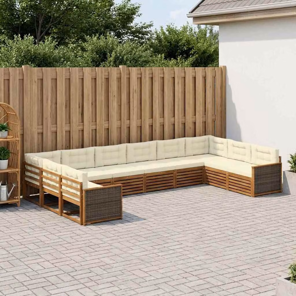 Set di divani da giardino vidaXL in legno di acacia massello con cuscini marrone e beige