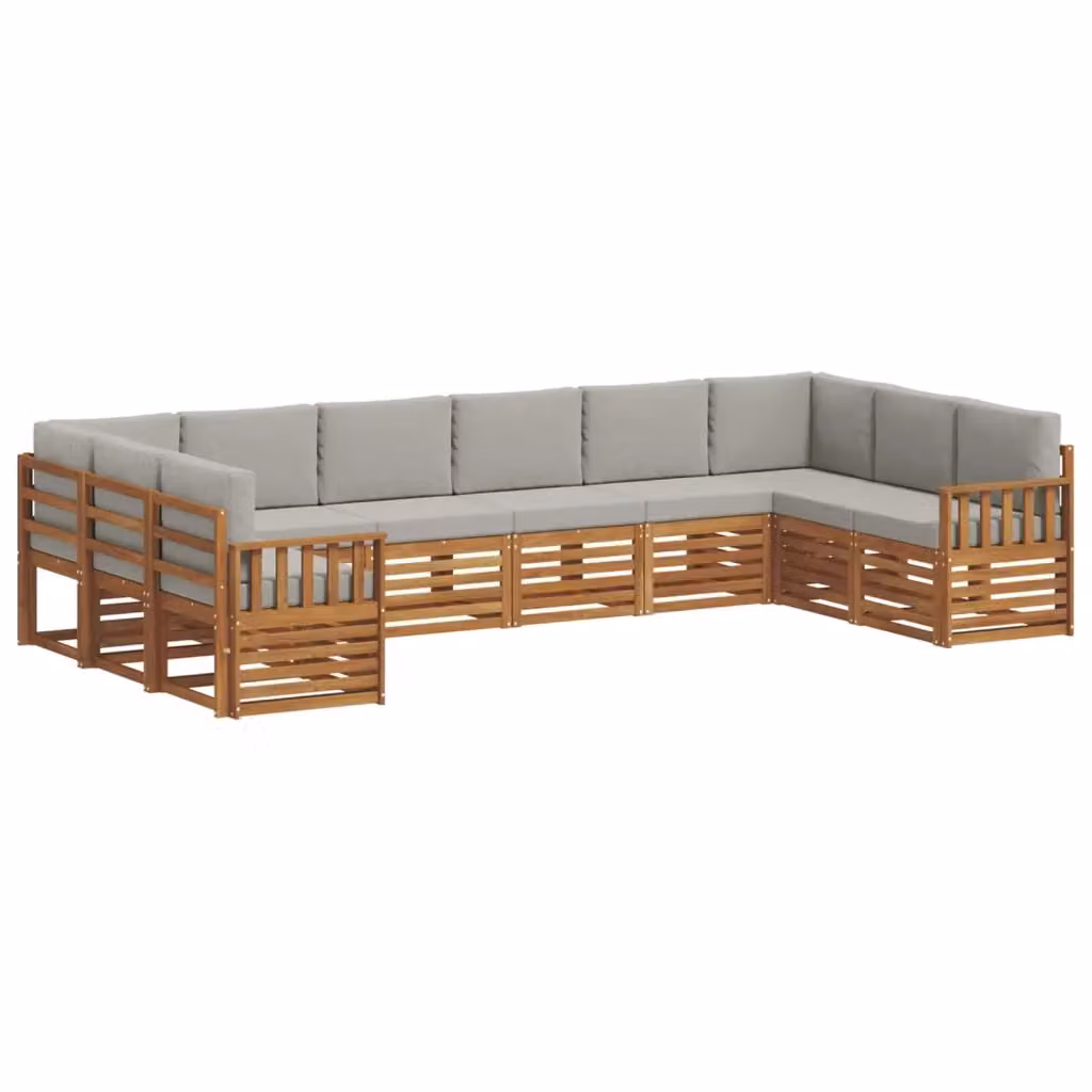 Set di divani da esterno a L vidaXL in legno di acacia con cuscini grigi – 2