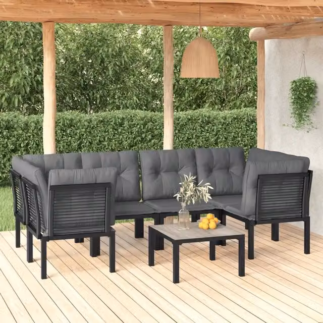 Set Salotto da Giardino 7 pz Nero e Grigio in Polyrattan 3187769