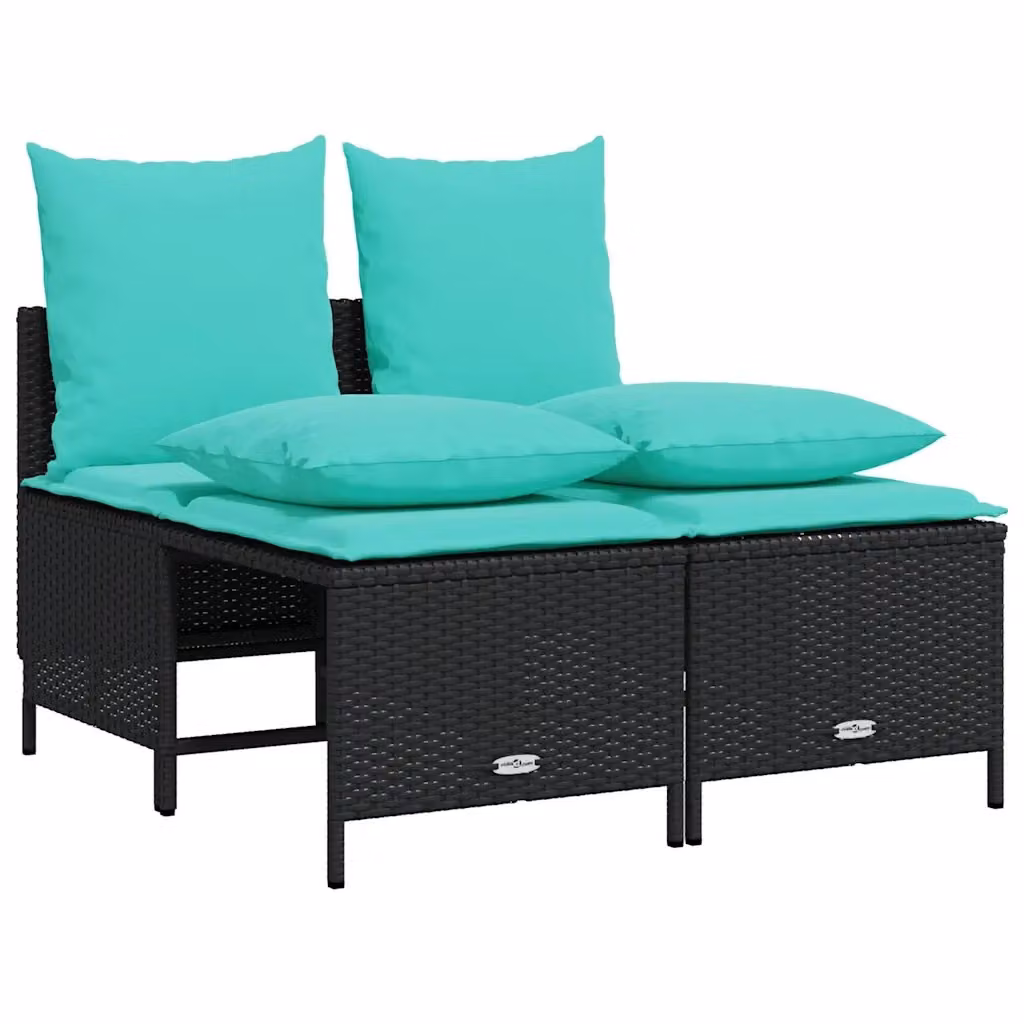 Set di Divani da Giardino a L vidaXL con Cuscini Turchesi e Nero in Polyrattan e Metallo – 2