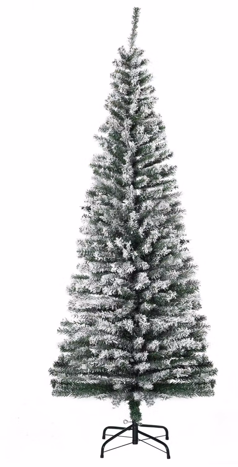 Albero di Natale Innevato Slim 180 cm 492 Rami Effetto Neve in PP e Acciaio Inox Verde