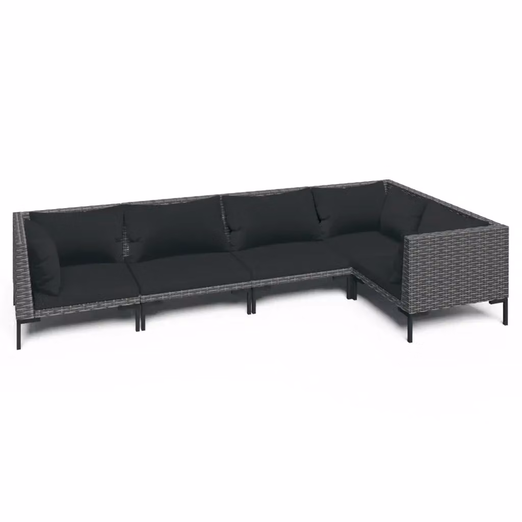 Set di divani da giardino a L con cuscini vidaXL in rattan antracite e struttura in metallo – 2