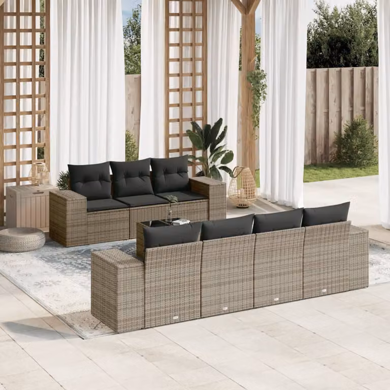 vidaXL Set Divano da Giardino a L 8 pz in Polyrattan Grigio con Cuscini e Tavolino