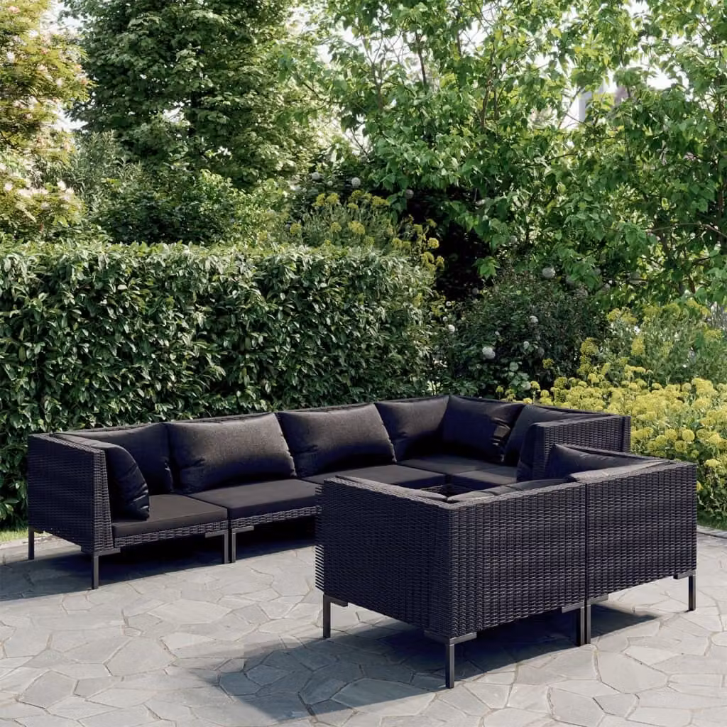 Maison Exclusive - Set da giardino da 7 pezzi con cuscini in polyrattan grigio scuro