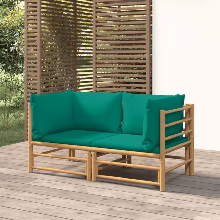 The Living Store Divani angolari da giardino con cuscini verdi 2 pz. Bambù