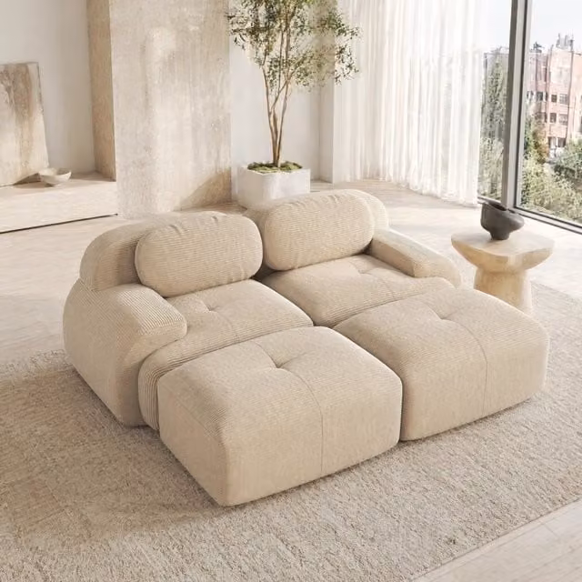 Divano angolare modulare 208x178x70 cm senza telaio in velluto a coste; beige