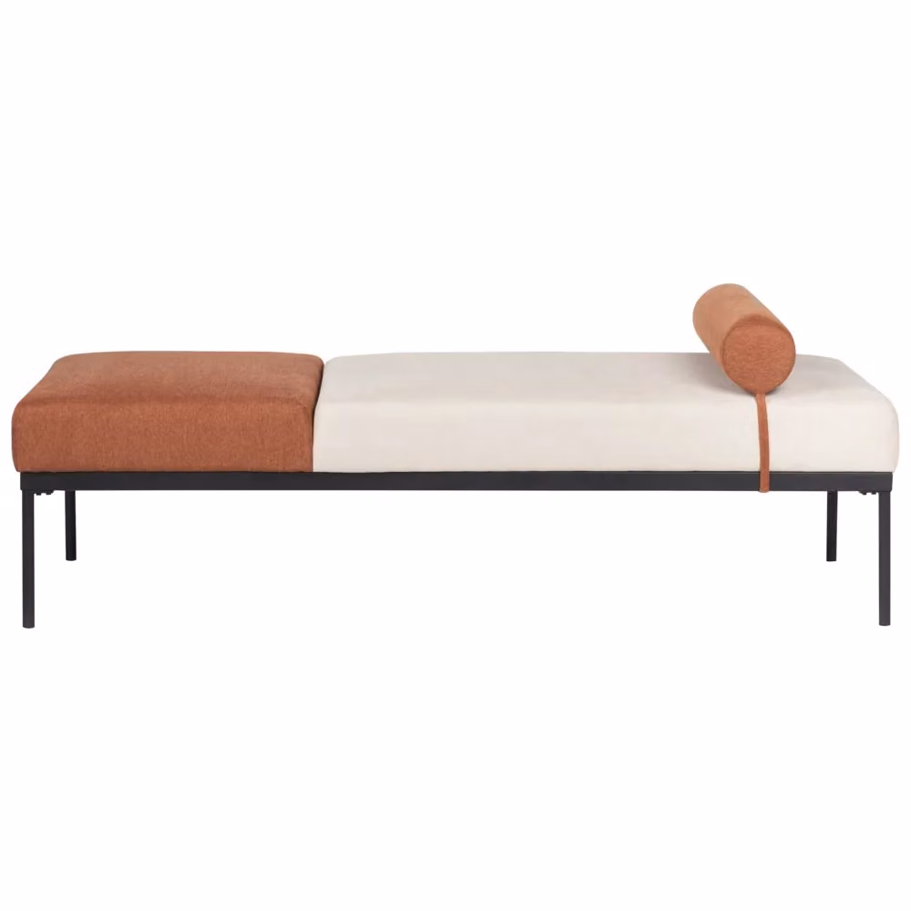 Chaise longue moderna BELIANI in tessuto beige e marrone con struttura in metallo e cuscini inclusi L/P/H: 172 x 73 x 47 cm – 2