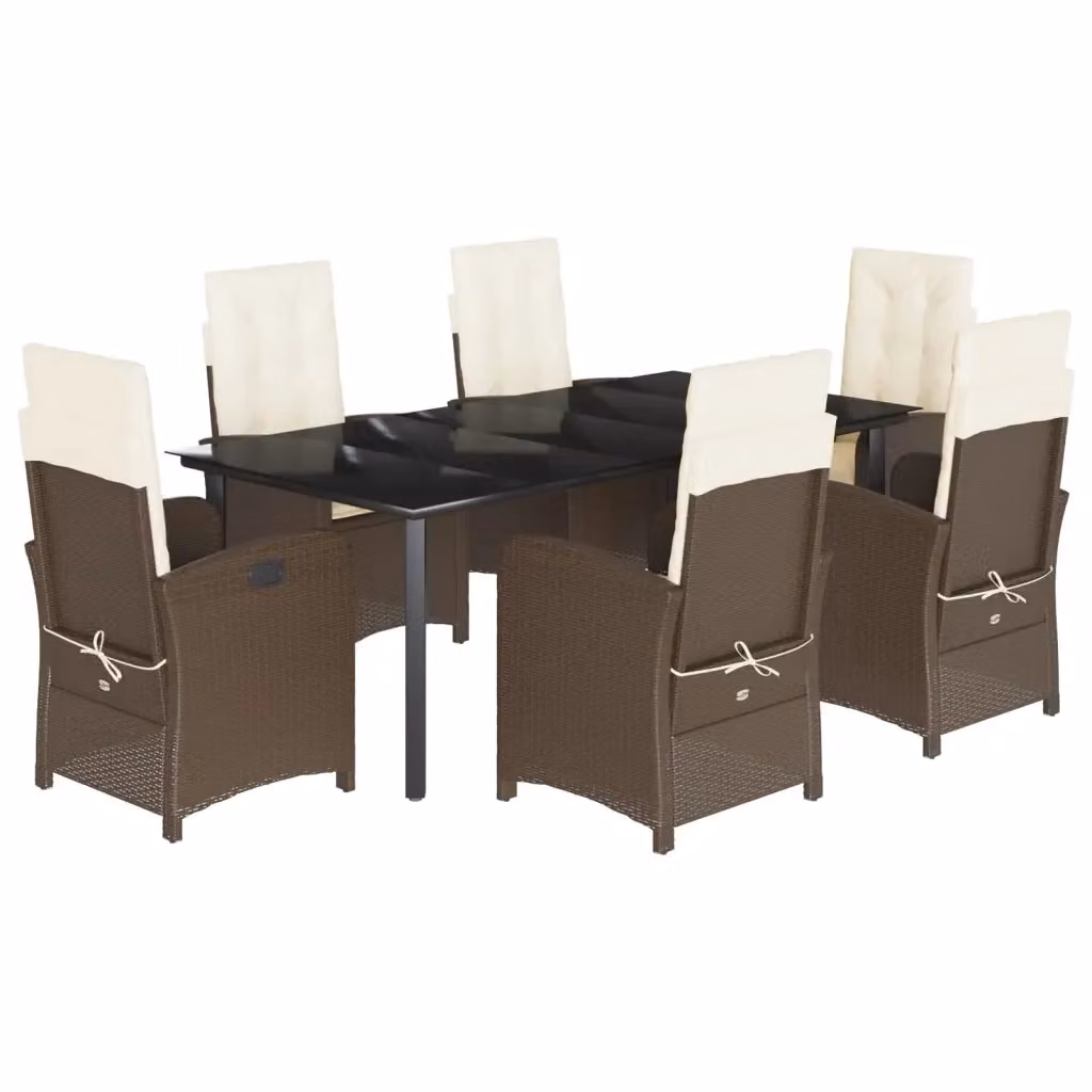 Set da pranzo da giardino vidaXL in polyrattan marrone con tavolo rettangolare in vetro e 7 pezzi – 2