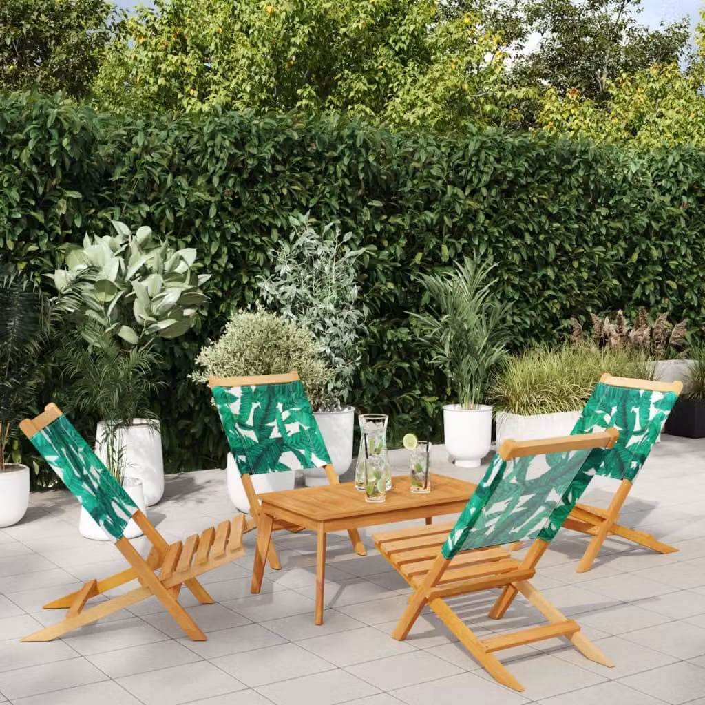 Set di 4 sedie pieghevoli da giardino vidaXL in legno di acacia oliato e tessuto verde resistente ai raggi UV – 1