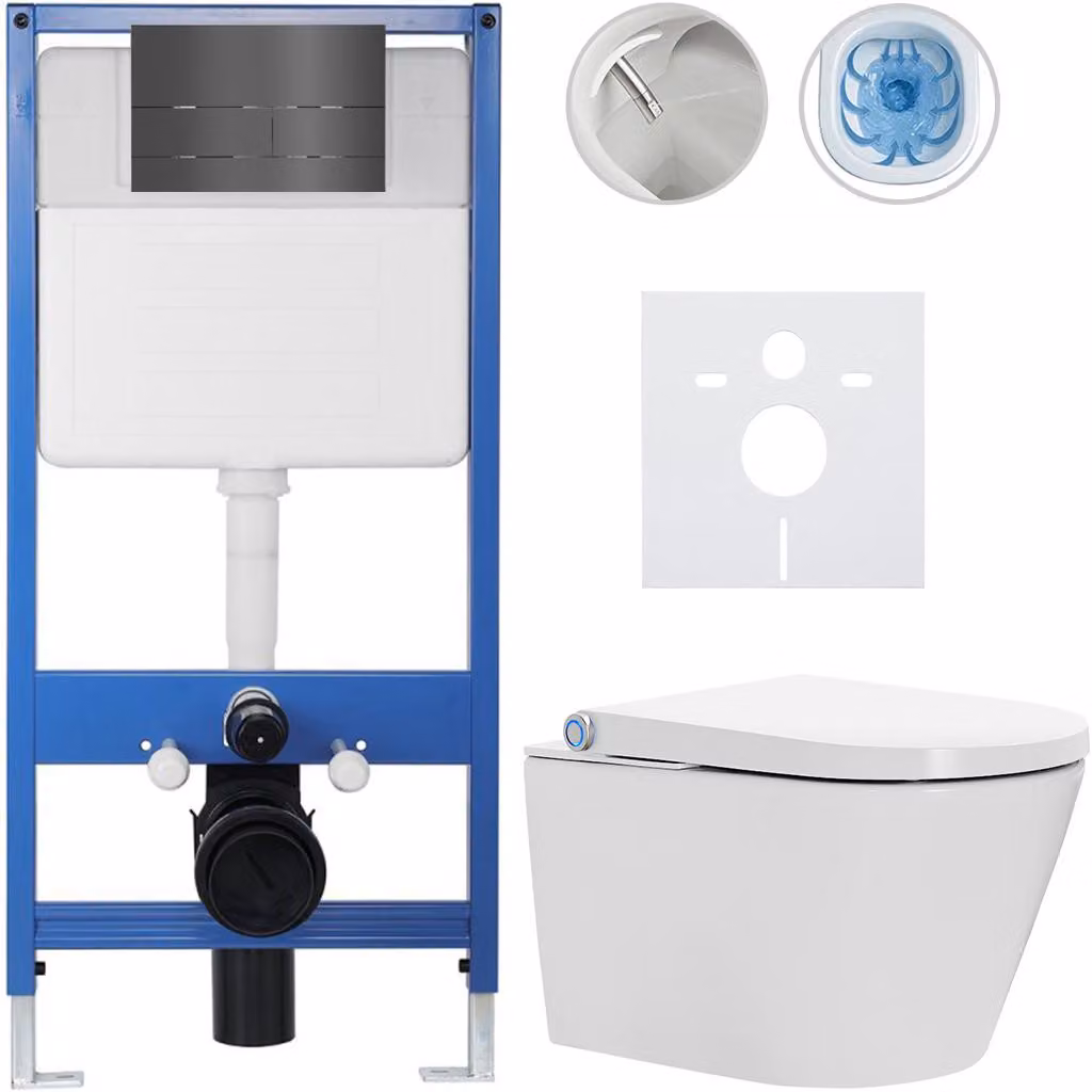 Set completo per WC Profi/Cronus Standard - bianco lucido - pulsante per WC modello Line/grigio scuro - installazione a parete - 59,3 x 38,4 cm