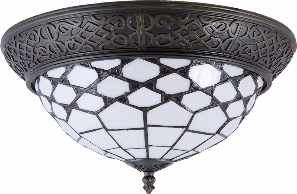 Clayre & Eef Lampada da soffitto Tiffany Ø 38x19 cm Vetro bianco marrone
