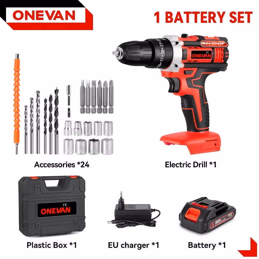 Trapano avvitatore a batteria - Trapano/avvitatore - 25+3 livelli di coppia - 1600 giri/min - Motore a spazzole - 1 batteria inclusa - Spina europea - Colore: giallo