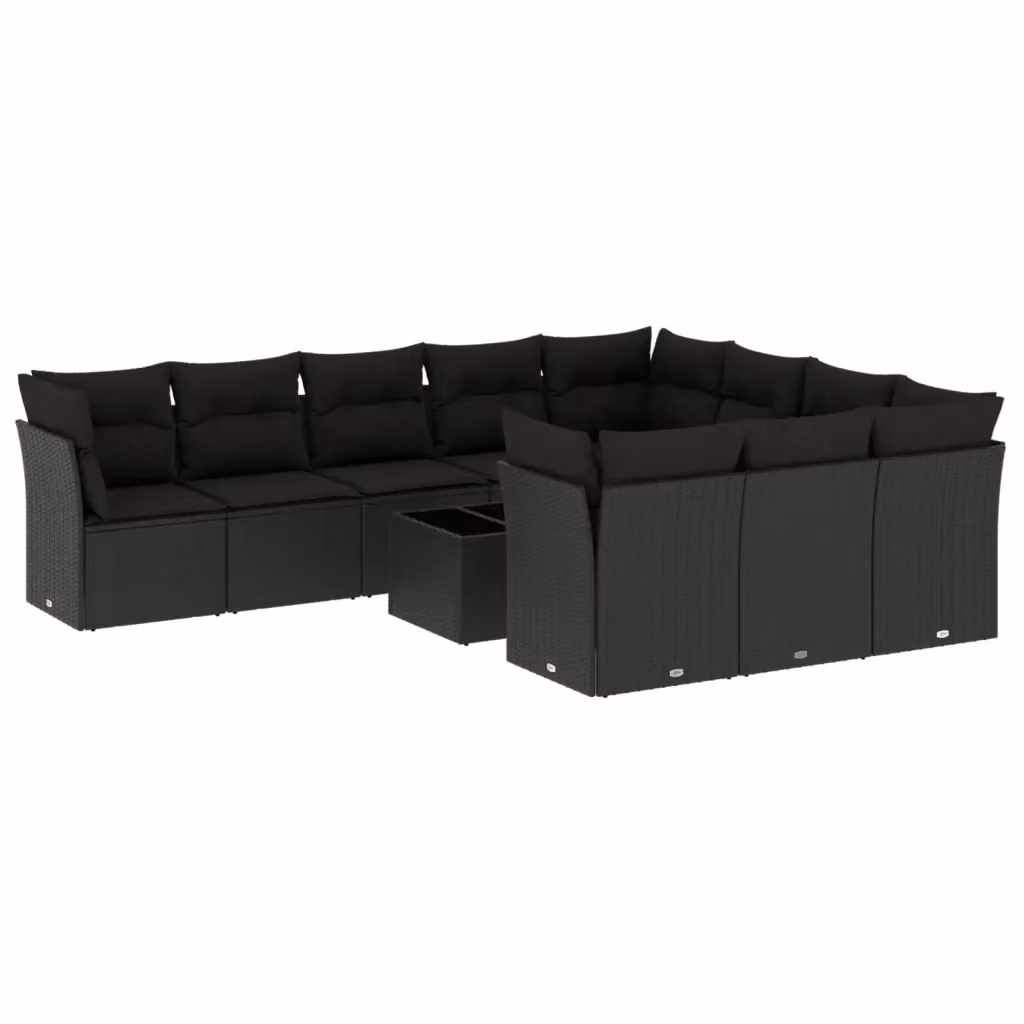 Set di Divani da Giardino VIDAXL in Polyrattan Nero con Cuscini, Design Moderno a L, 11 Pezzi – 2