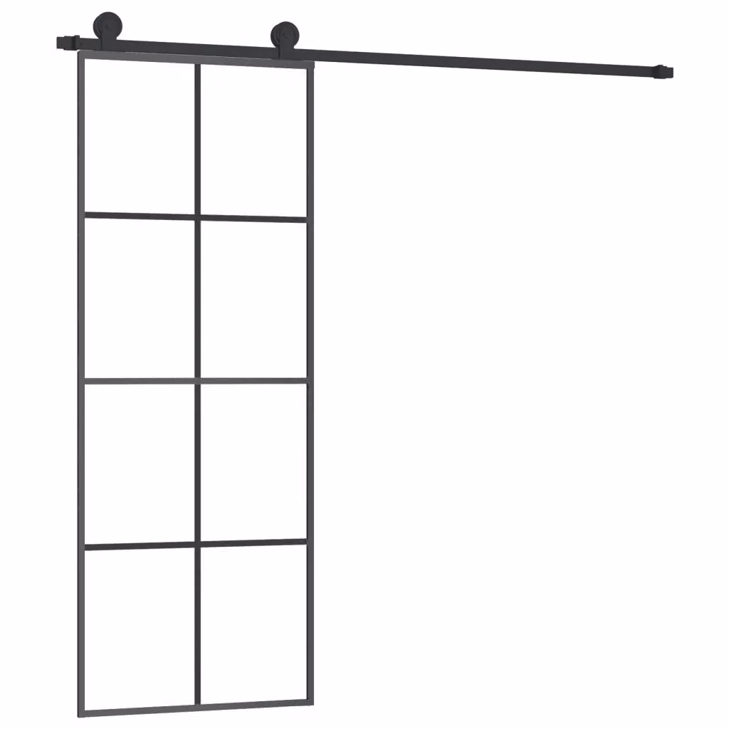 Porta Scorrevole Industrial vidaXL in Vetro e Alluminio Nero L: 76 cm, H: 205 cm – 2
