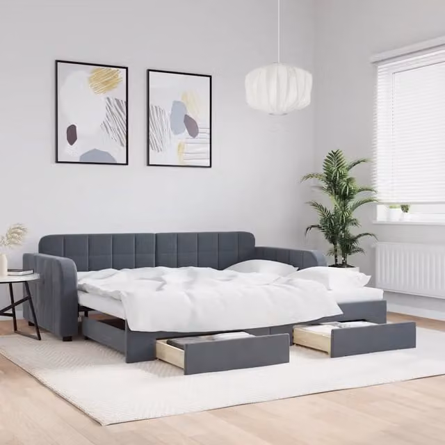 Divano Letto Estraibile Cassetti-Sofa Letto-Daybed Grigio Scuro 90x190cm Velluto 122247