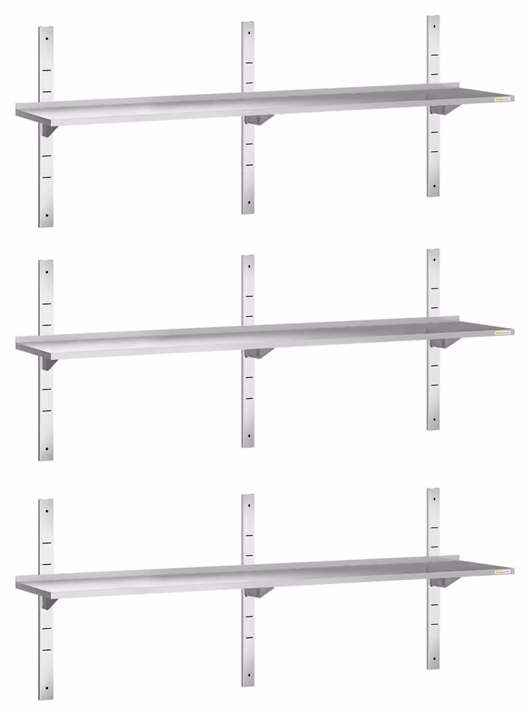 Set di 3 mensole a parete in acciaio inossidabile, dimensioni 1800 x 400 mm, PREMIUM - GOLDINOX