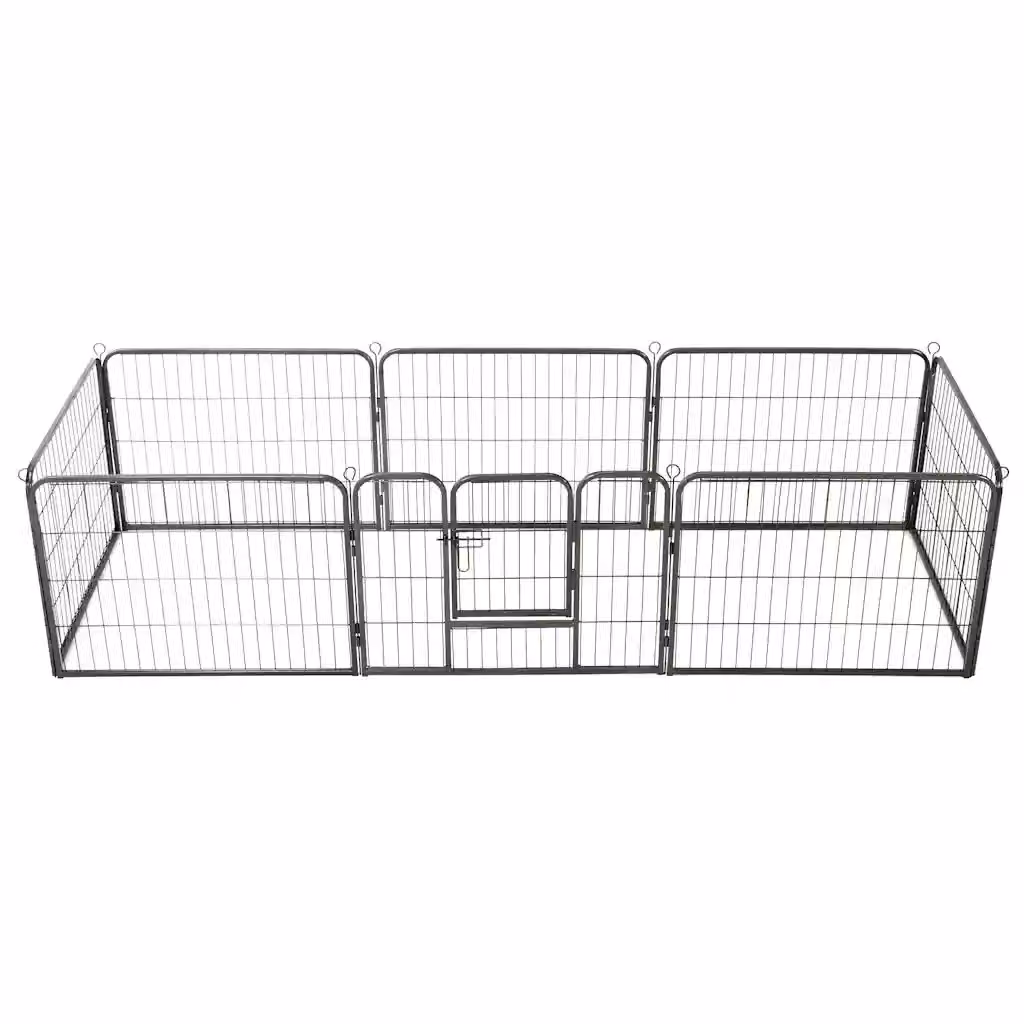 Box per cani vidaXL in metallo nero con 8 pannelli L: 80 cm, P: 60 cm – 2