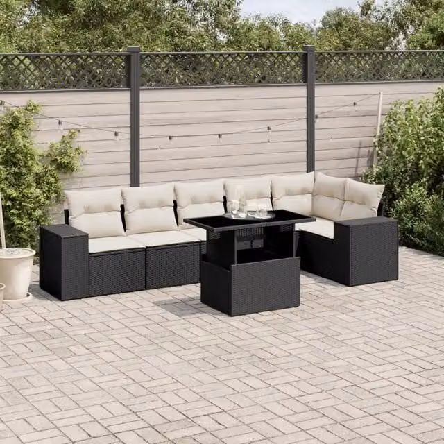 Set Divani da Giardino con Cuscini 7pz Nero Polyrattan 3269176