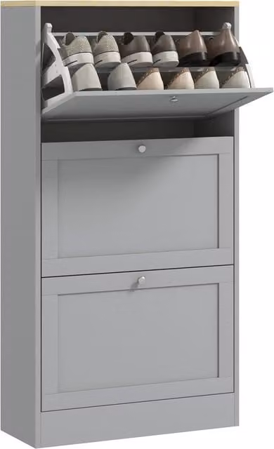 Scarpiera XYLO con 3 ante ribaltabili grigio opaco, capacità 18 paia, L: 60 cm, P: 23,5 cm, H: 115 cm
