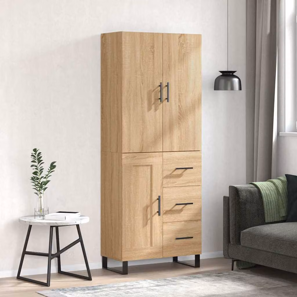Credenza moderna vidaXL in rovere color marrone con ante a battente e ripiani interni, L: 69,5 cm, P: 34 cm, H: 180 cm