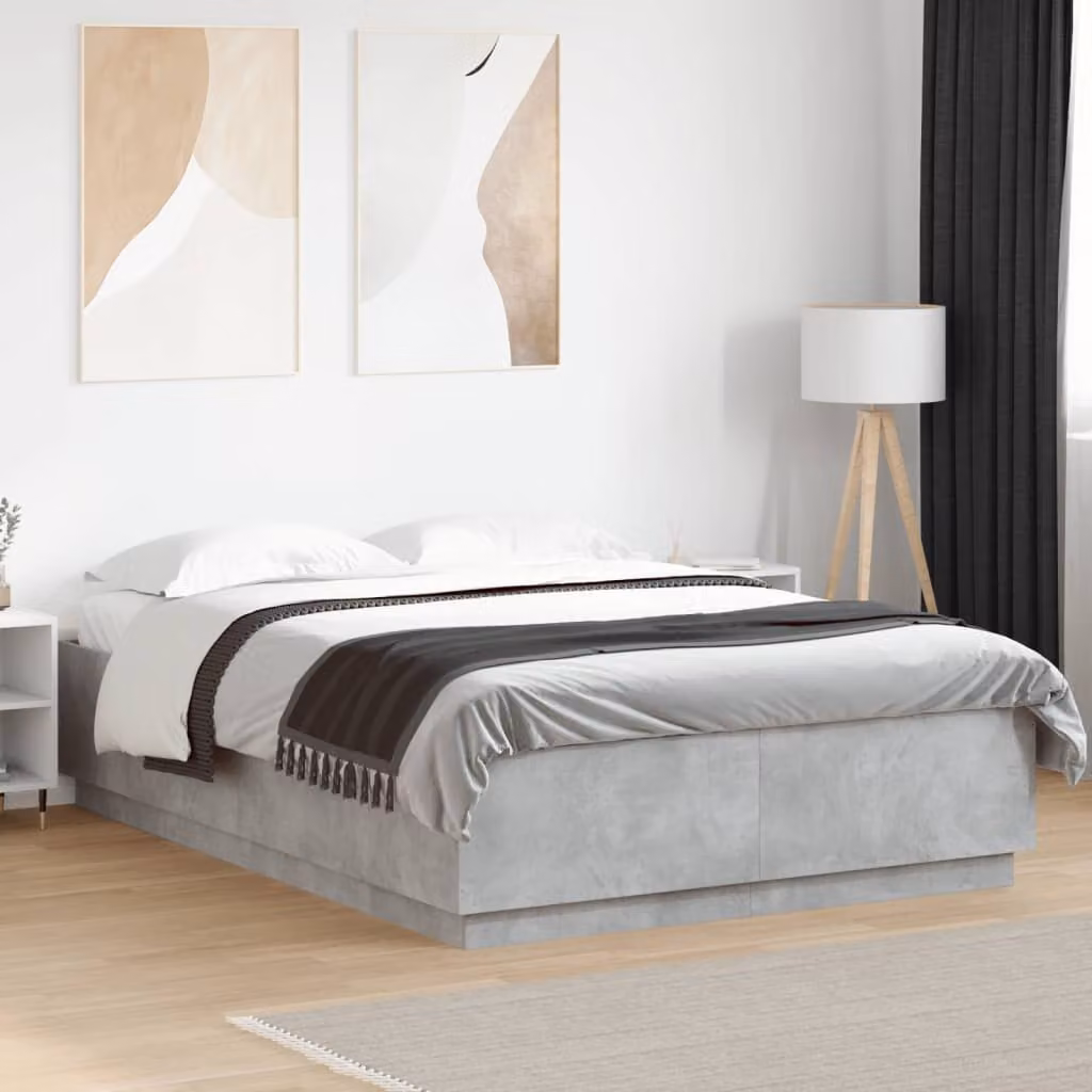 Giroletto vidaXL moderno in legno e tessuto grigio, L/P/H: 160 x 200 x 40 cm