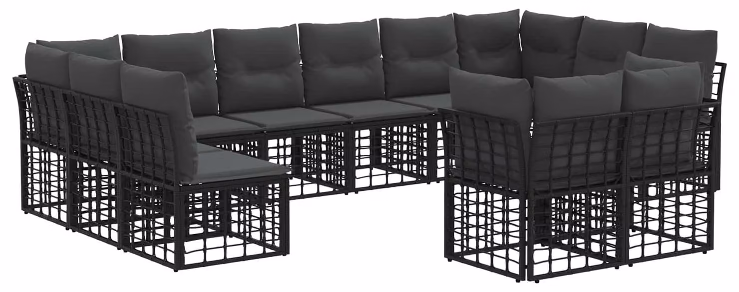 Set di divani da esterno Nero e Grigio scuro Poliestere